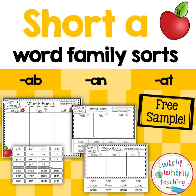 Short a Word Sort, Freebie, Twirly Whirly Teaching