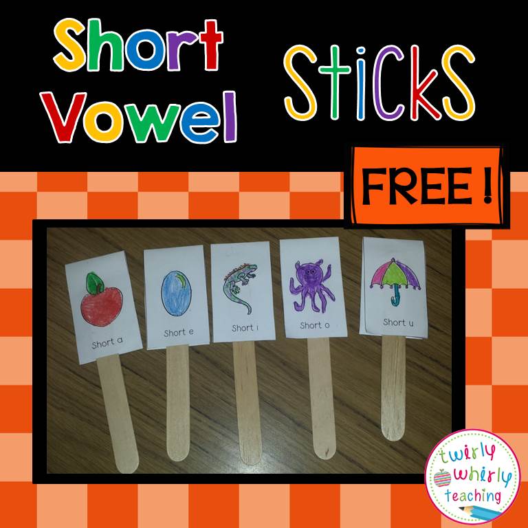 Short Vowel Sticks, Phonemic Awareness, Twirly Whirly Teaching, Free