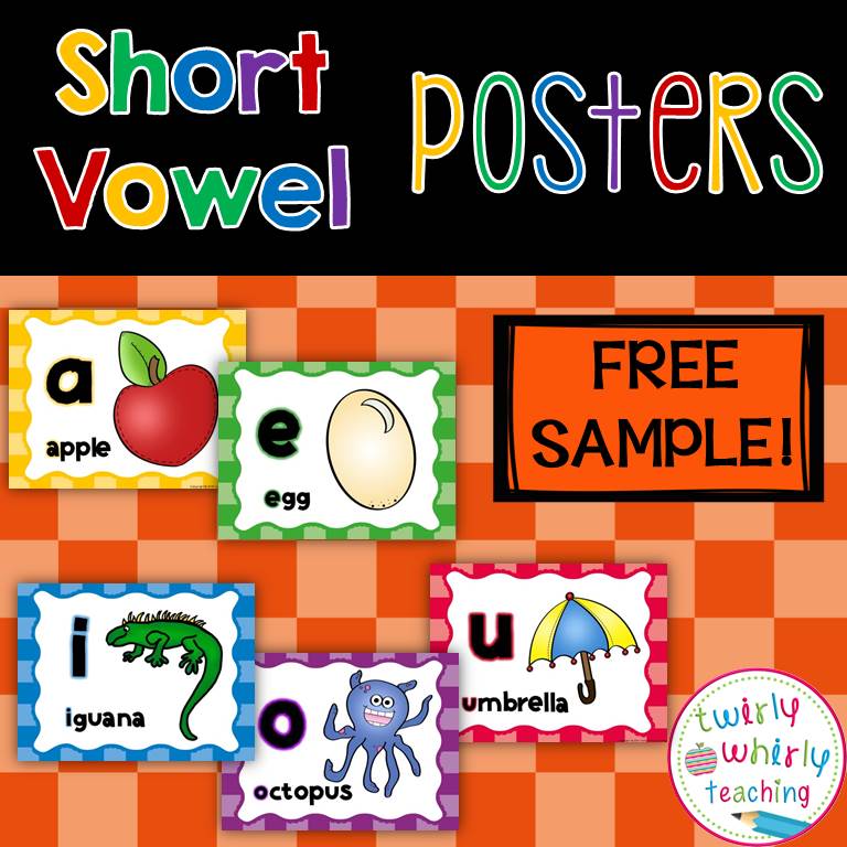 Short Vowel Posters, Freebie, Phonics, Twirly Whirly Teaching