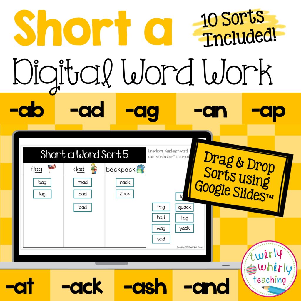 Digital Short a Word Sortss, Free, Remote Learning, Virtual Learning