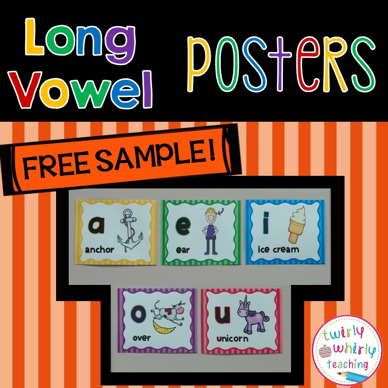 Long Vowel Posters, Free, Phonics, Twirly Whirly Teaching