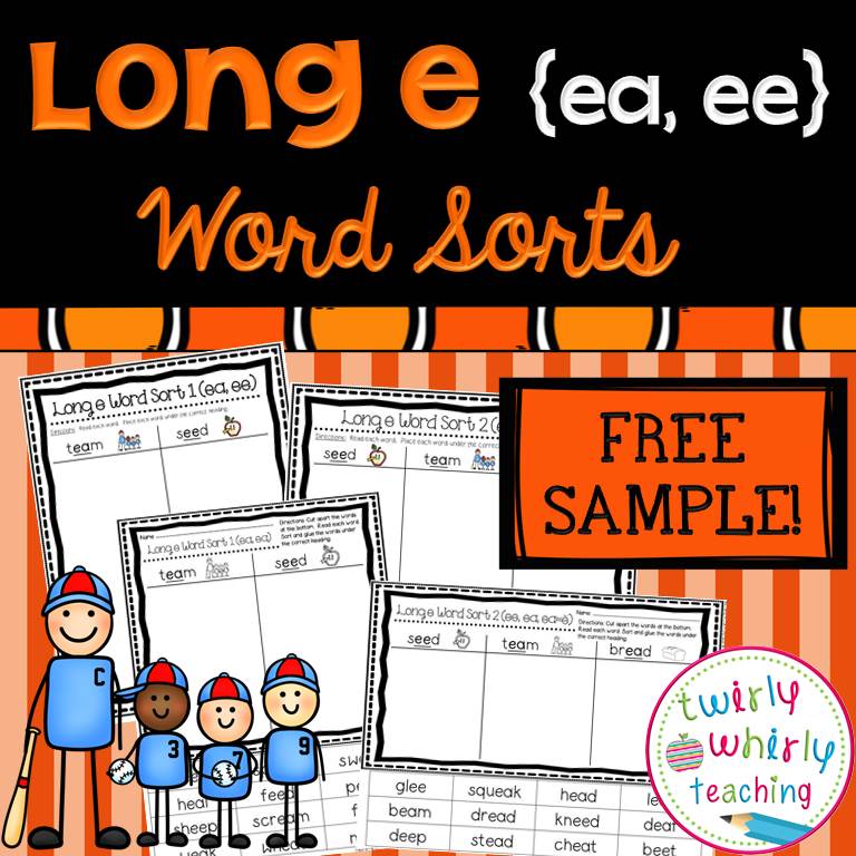 Long e Word Sorts, ee, ea, vowel teams, vowel digraphs, phonics