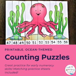 counting puzzles, count by ones, counting forward, numeracy, twirly whirly teaching
